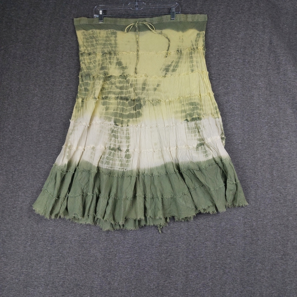 METRO WEAR WOMENS GREEN TIE DYE 100% COTTON BOHO FAIRY FESTIVAL SKIRT SIZE L